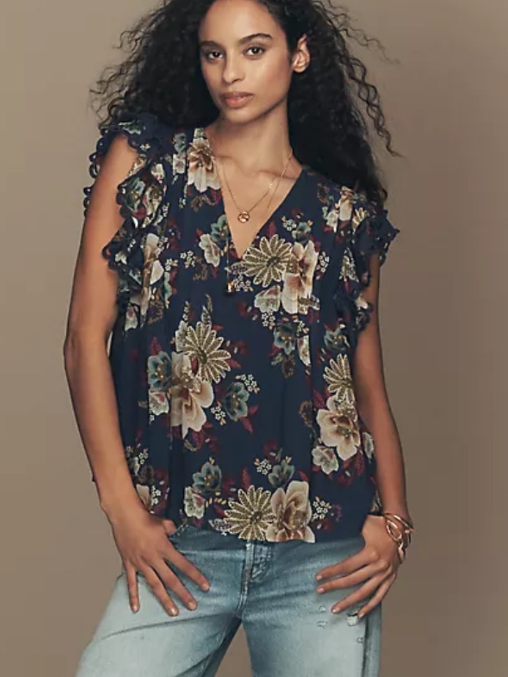 NWT Farm Rio x Anthropologie Oversized  V-neck Ruffle Top XXS